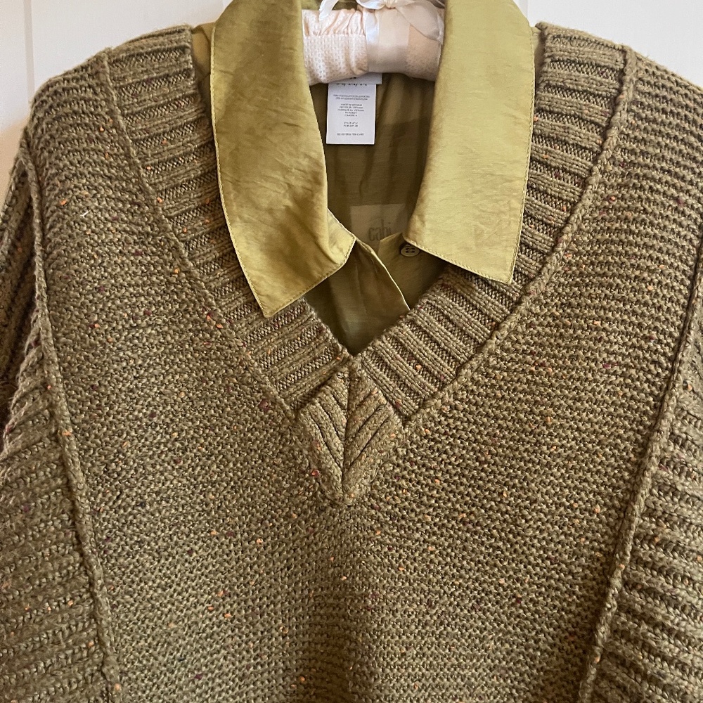Cabi V-neck Cable Sweater and Blouse, Medium, Olive